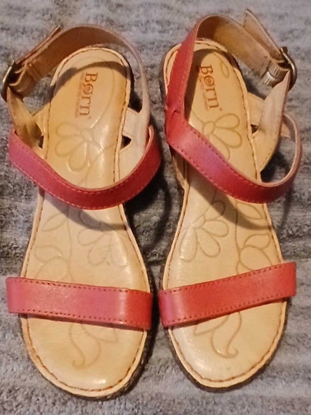 Born Red Leather Strap Buckle Summer Wedge Sandal Size 6